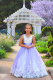 Wedding Party Flower Girl Purple Satin Tulle Communion Pageant Gown