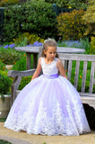 Wedding Party Flower Girl Purple Satin Tulle Communion Pageant Gown