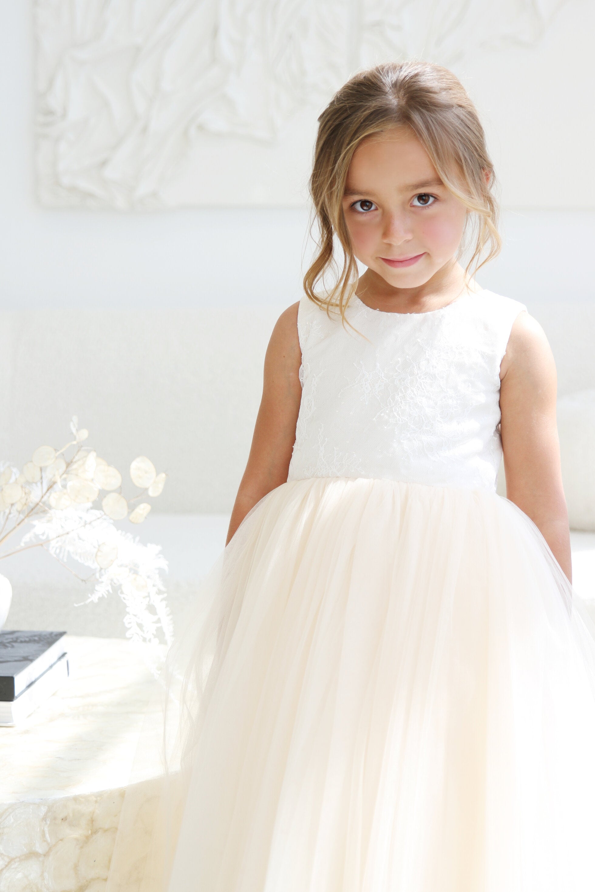 Maddy Girls Christening Dress with Lace | Blush Kids