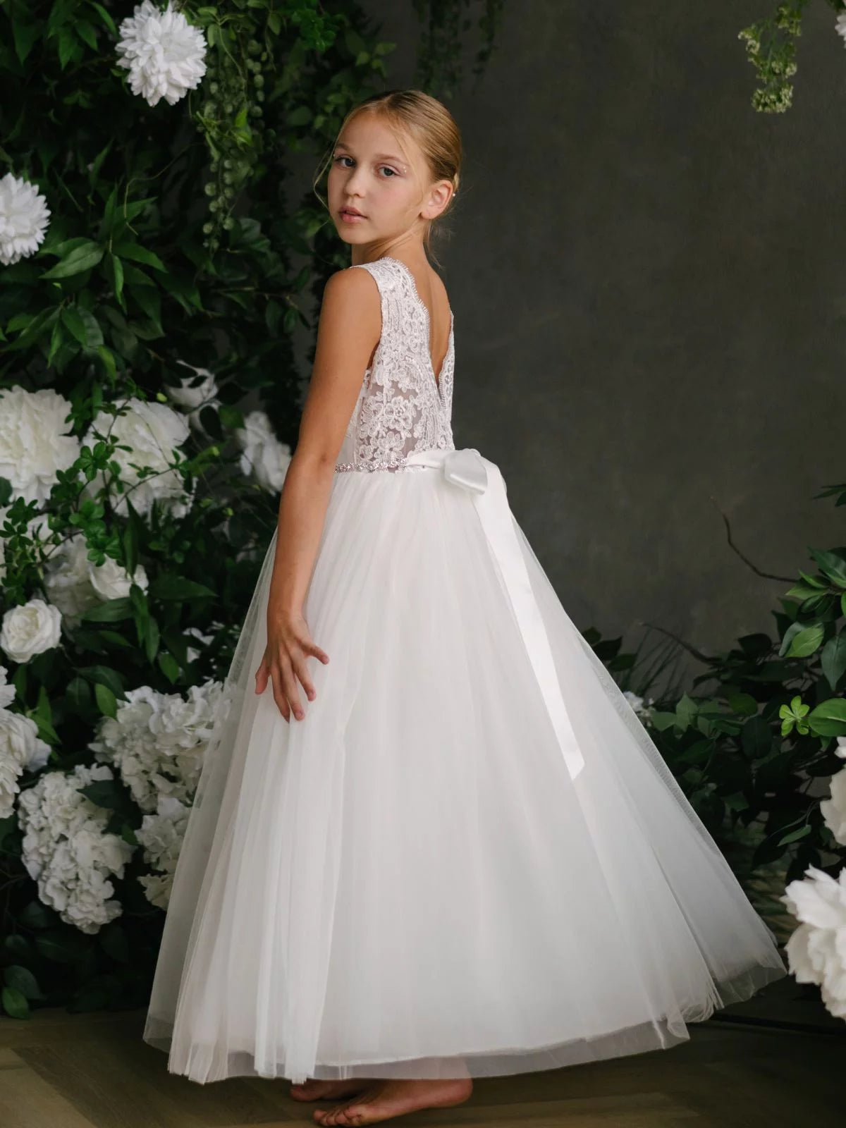 Ivory Floral Appliqué Girls Gown | Blush Kids | Communion Pageant Dress