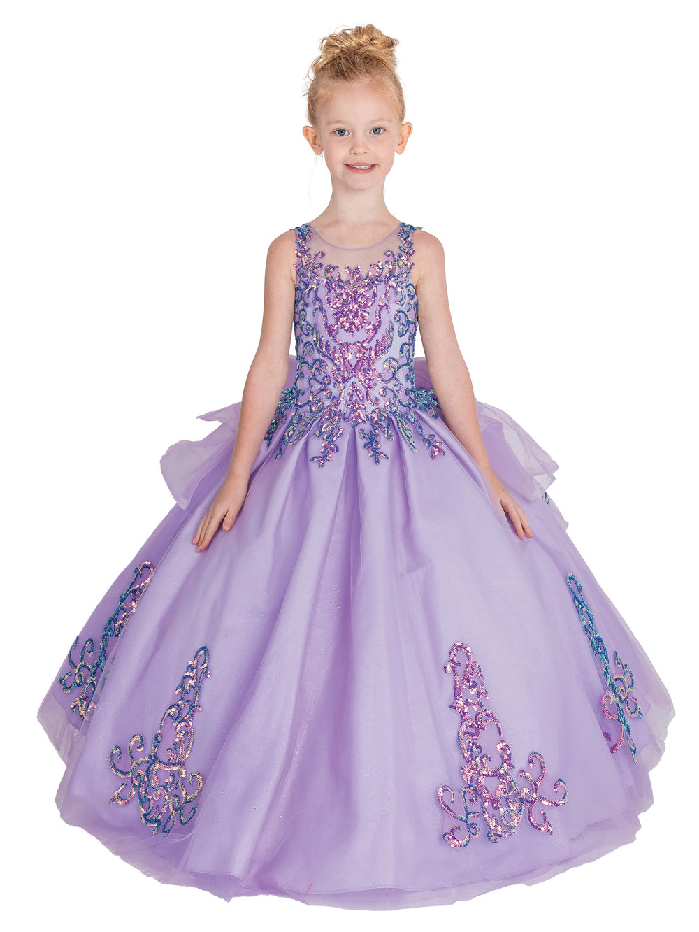 Colorful Crystals Asymmetrical Orchid A-Line Kids Pageant Dress