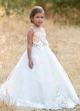 Couture Lace Satin Ivory Flower Girl Dress Communion  Wedding Baby Party Dress