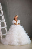 Girls Couture Ruffled Communion Pageant Floor Length Gown