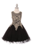 Elegant Illusion Gold  Beaded Embroidered Girls Party Pageant Short Dress