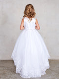 Flower Girl Dress With Embroidered Bodice And Train Skirt