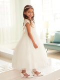 Shop Tea Length Tulle Communion Dresses With Chic Ruched Bodice