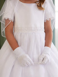 Lace-Adorned Satin Tulle Dress for Communion and Flower Girls