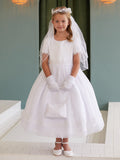 Lace-Adorned Satin Tulle Dress for Communion and Flower Girls