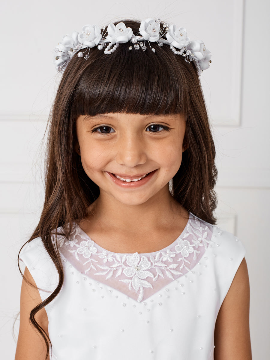 Girls White Communion Veil With Beautiful Flower Crown