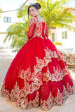 Girls 3D Floral Crystal Beaded Glitter Tulle Pageant Mini Quince Ball Gown