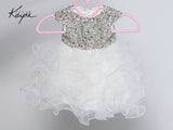 Sugar Kayne Little Girls Princess Cupcake Organza Ruffled Beaded Dress