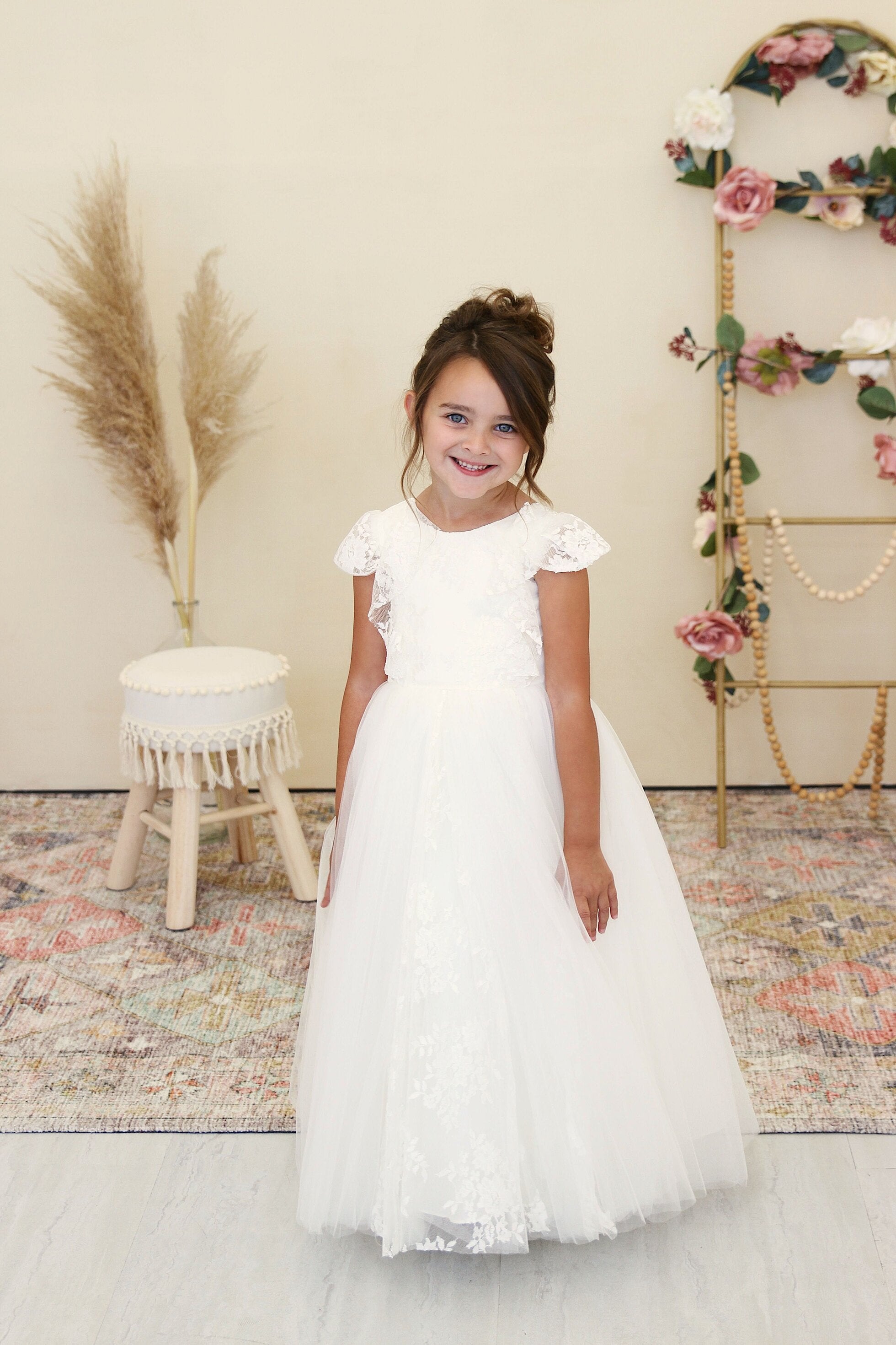 Amalee Couture Party Wedding Flower Girl Lace Floor Length Dress