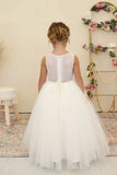 Amalee Couture Girls Satin Tulle With Pearls Wedding Flower Girl Dress