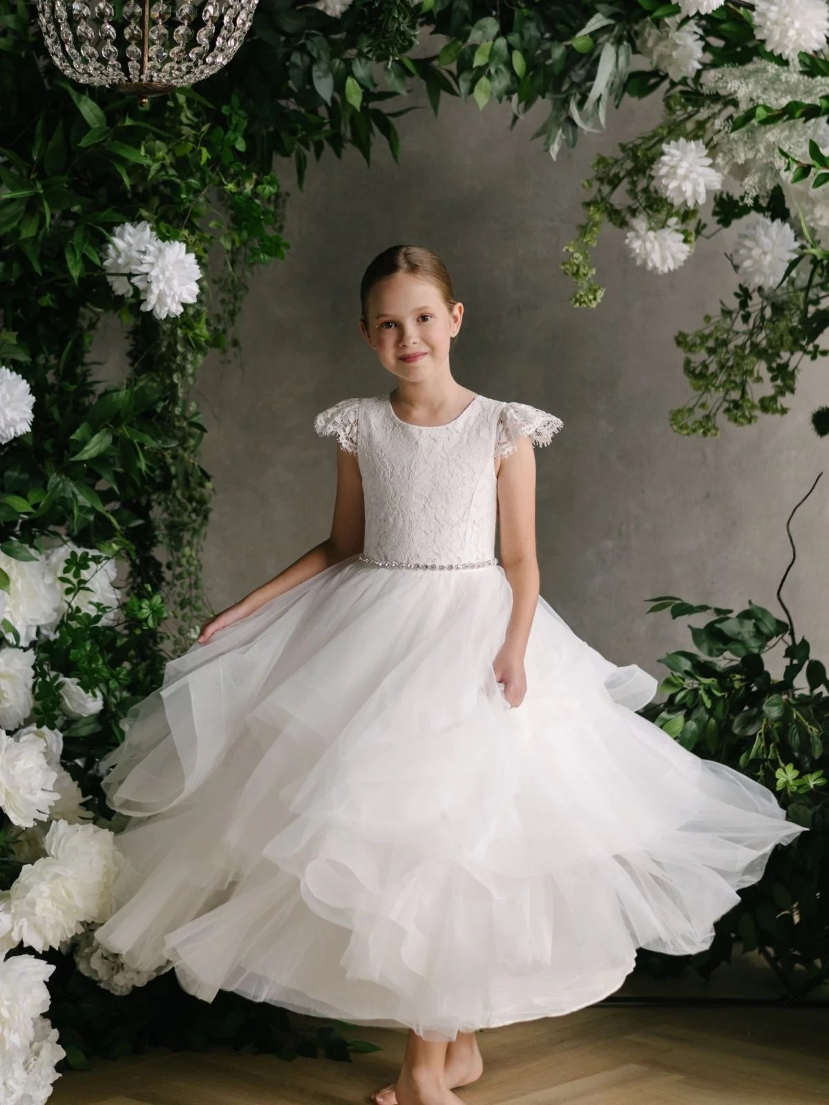 Teter Warm Couture Flower Girl Communion Embroidered Lace Floor Length Dress