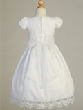 Girls Tea Length 1st Communion Flower Girl Dress With Embroidered Lace Bodice