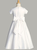 First Communion Flower Girl White Tea Length Dress With Beaded Lace 