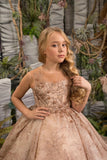 Luxurious Lace Satin Embroidered Girls Couture Wedding Flower Girl Ball Gown