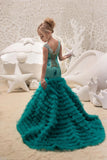 Couture Mermaid Pageant Flower Girl Special Occasion Dress With Ruffle Train