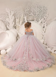 Stunning Couture Flower Girl Satin Tulle Pageant Wedding Party Ball Gown 