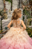Custom Couture Girls Ruffle Tulle Satin Wedding Pageant Flower Girl Gown