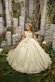 Couture Girls Ivory Mint Glitter Tulle Flower Girl Pageant Party Ball Gown