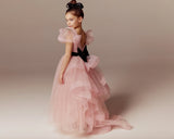 Custom Couture Tulle Satin Velvet Wedding Party Flower Girl Floor Length Dress