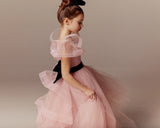 Custom Couture Tulle Satin Velvet Wedding Party Flower Girl Floor Length Dress