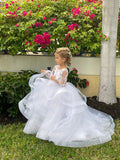 Couture 3D Lace Satin Tulle Flower Girl Pageant Gown Toddler Party Dress