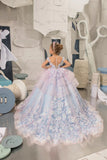 Girls Custom Couture Wedding Flower Girl Party 3D Floral Gown With Train
