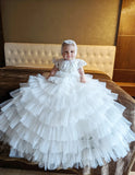 Exquisite Couture White Silk Tulle Christening Baptism Baby Gown