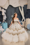Girls Handmade Custom Couture Off The Shoulder Tulle taffeta Lace Gown