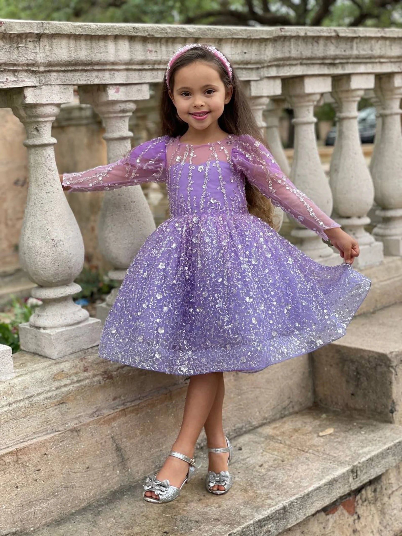 Couture Princess Birthday Special Occasion Glitter Sequin Knee Length Party Dress