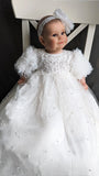 Couture Handmade Baby Pearl Lace And Tulle Christening Heirloom Gown