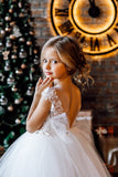 Girls Couture Flower Girl Wedding Party Tulle Floor Length Dress With Lace