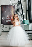 Girls Couture Flower Girl Wedding Party Tulle Floor Length Dress With Lace