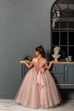 Custom Couture Flower Girl Wedding Party Satin Tulle Floor Length Dress