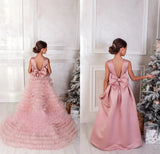 Girls Elegant Custom Couture Satin Floor Length Wedding Party Dress 