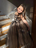 Girls Stunning Lace Tulle Wedding Pageant Party Floor Length Gown