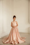 Girls Stunning Satin Flower Girl Special Occasion Floor Length Dress With Pearls