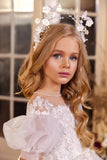 Pentelei Couture Ivory Cappuccino Luxurious Lace Communion Girls Dress