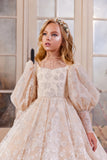Pentelei Couture Girls Lace Pearl Accents Wedding Flower Girl Pageant Gown