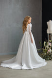 Girls Communion Special Occasion White Gown With Long Sheer Sleeves