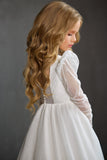 Girls Communion Special Occasion White Gown With Long Sheer Sleeves
